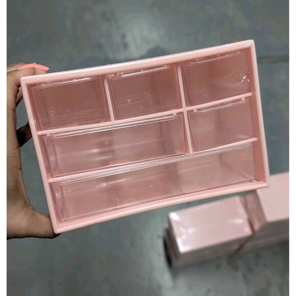 Pink Small Drawer Organizer for Bathroom, Make Up Etc with 6 Clear Compartments - Picture 8 of 8